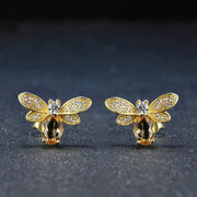Boucles d'Oreilles en Citrine - Abeille élégante