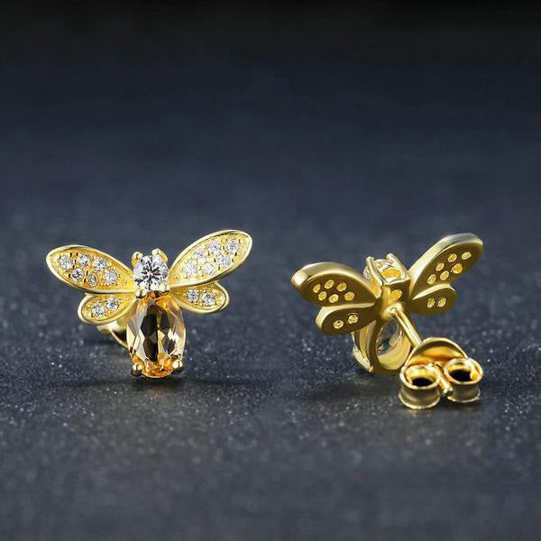 Boucles d'Oreilles en Citrine - Abeille élégante
