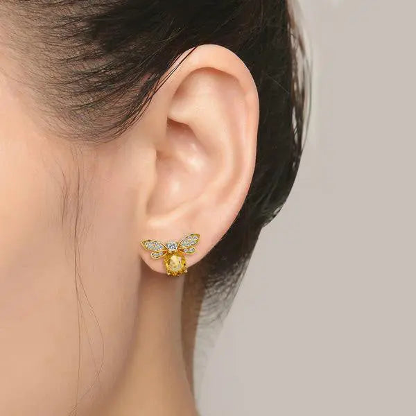 Boucles d'Oreilles en Citrine - Abeille élégante