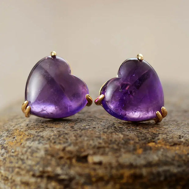 Boucles d'oreilles "Coeur" en Améthyste