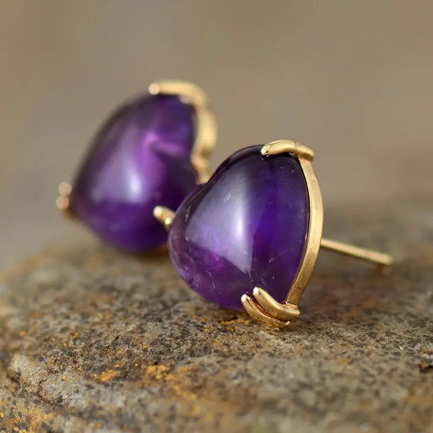 Boucles d'oreilles "Coeur" en Améthyste