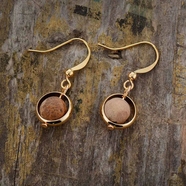 Boucles d'oreilles en Jaspe paysage / Pierre de lave