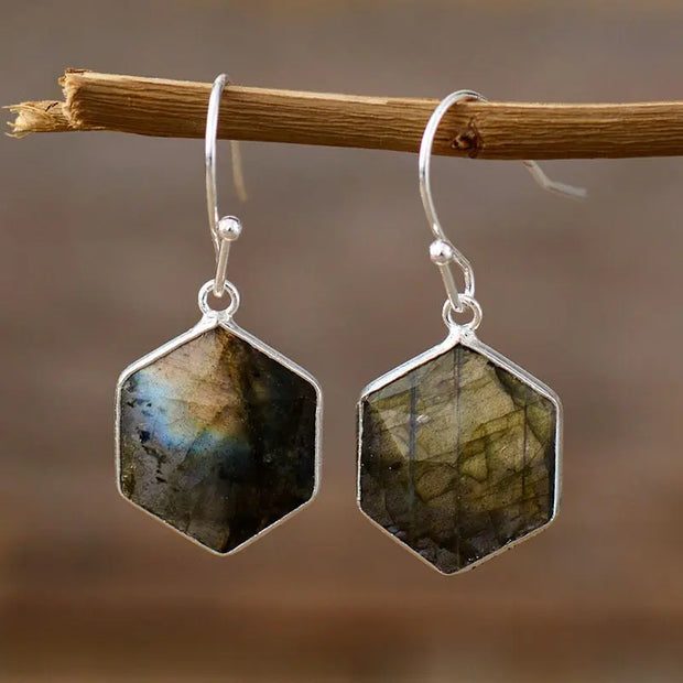 Boucles d'oreilles en Labradorite / Apatite / Rhodonite