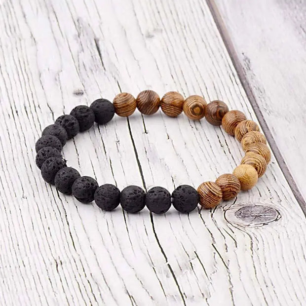 Bracelet "Douceur et Puissance" en Pierre de Lave et Bois de Wengé