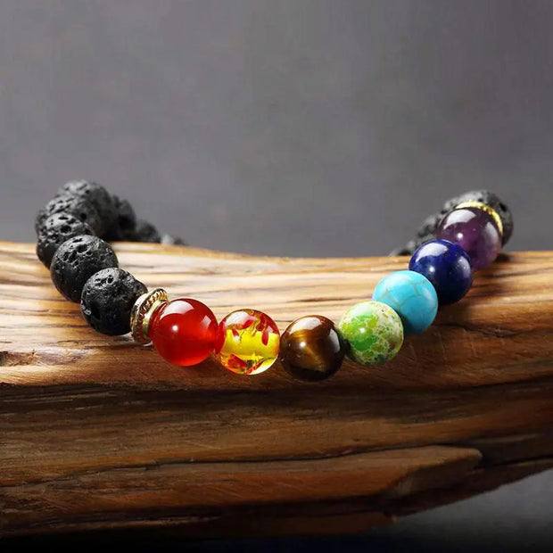 Bracelet 7 Chakras et Pierre de Lave