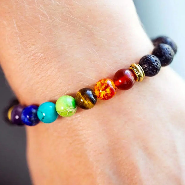 Bracelet 7 Chakras et Pierre de Lave