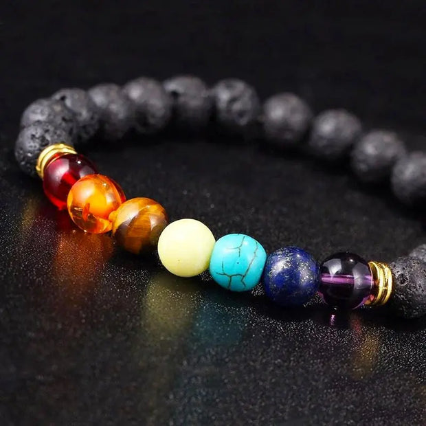 Bracelet 7 Chakras et Pierre de Lave