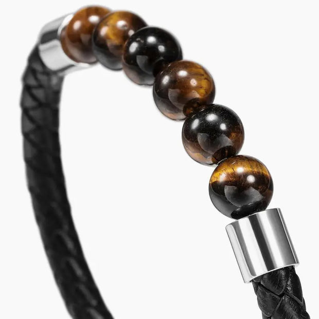 Bracelet Homme Oeil de Tigre et Cuir