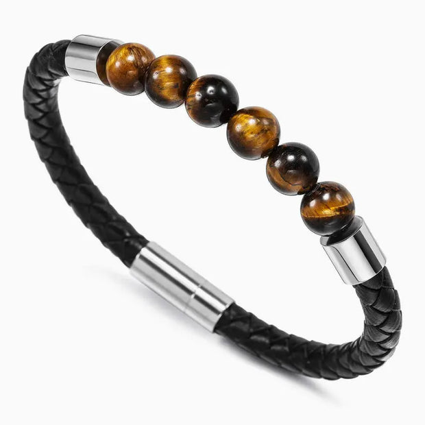 Bracelet Homme Oeil de Tigre et Cuir