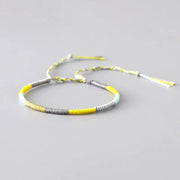 Bracelet Tibétain Tressage Indien Jaune et Gris