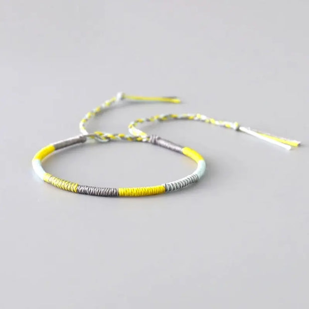 Bracelet Tibétain Tressage Indien Jaune et Gris