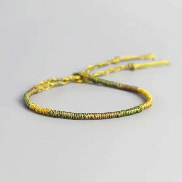 Bracelet Tibétain Tressage Indien Jaune et Vert