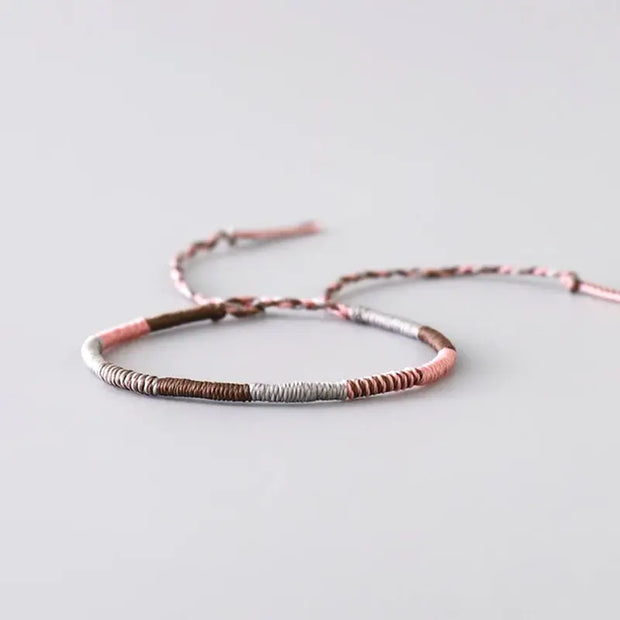Bracelet Tibétain Tressage Indien Rose et Marron