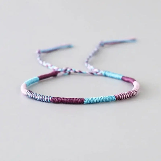 Bracelet Tibétain Tressage Indien Violet et Bleu