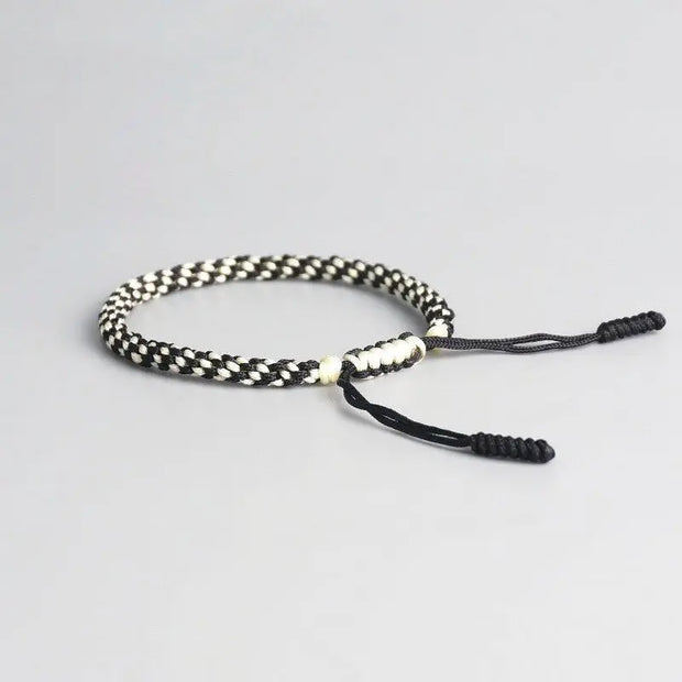 Bracelet Tibétain Tressé Blanc et Noir