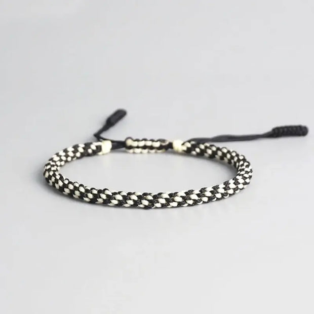 Bracelet Tibétain Tressé Blanc et Noir
