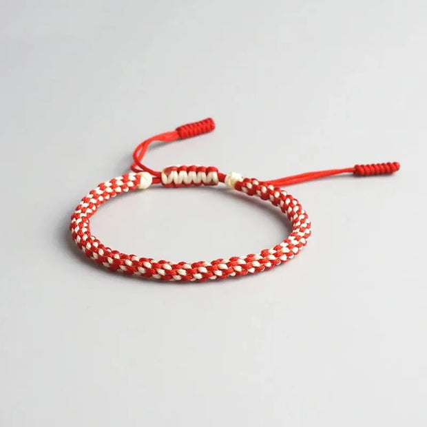 Bracelet Tibétain Tressé Rouge et Blanc