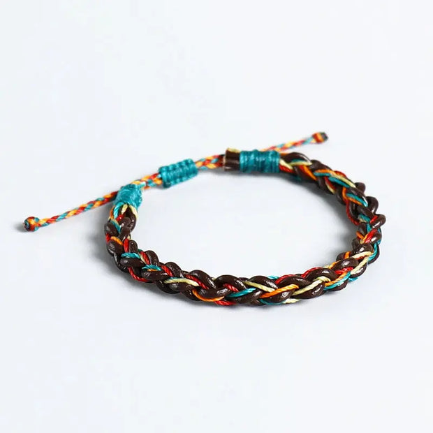 Bracelet Tibétain en Cuir Rouge et Bleu