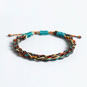 Bracelet Tibétain en Cuir Rouge et Bleu