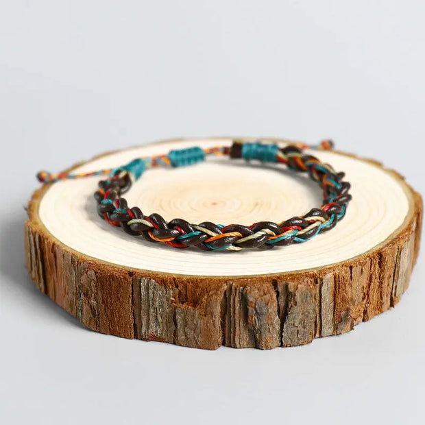 Bracelet Tibétain en Cuir Rouge et Bleu