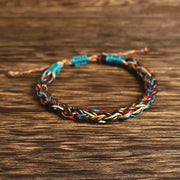 Bracelet Tibétain en Cuir Rouge et Bleu