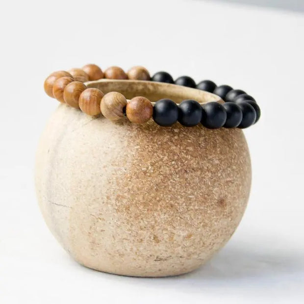 Bracelet en Onyx et en Bois de Santal