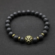 Bracelet en Pierre de Lave et Tête de Lion