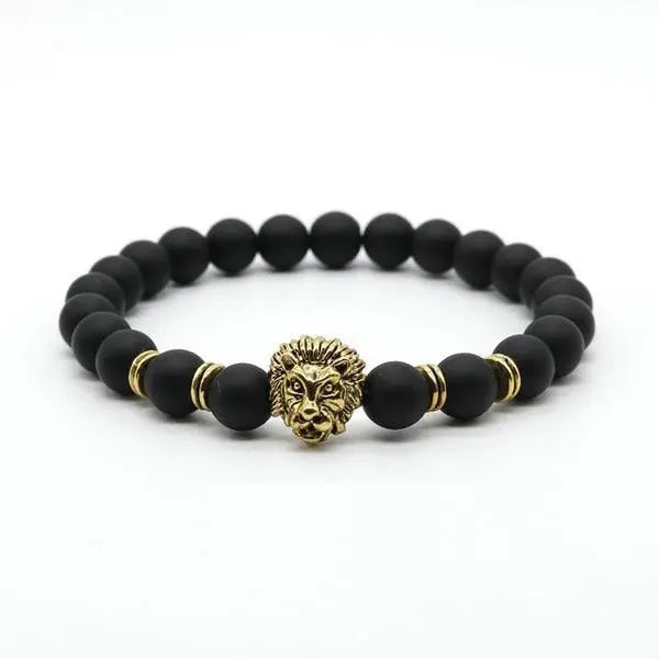 Bracelet en Pierre de Lave et Tête de Lion