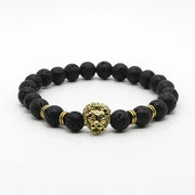 Bracelet en Pierre de Lave et Tête de Lion