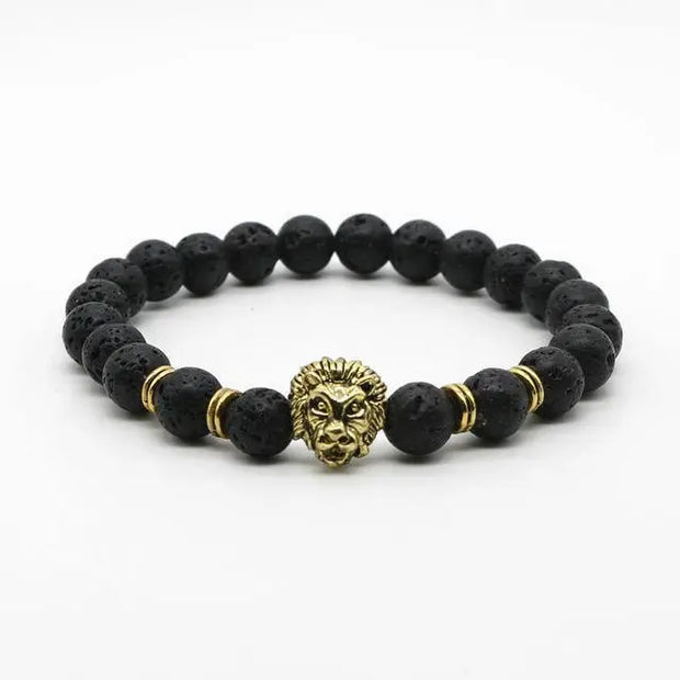Bracelet en Pierre de Lave et Tête de Lion