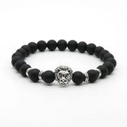 Bracelet en Pierre de Lave et Tête de Lion