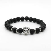Bracelet en Pierre de Lave et Tête de Lion
