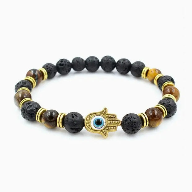 Bracelet en Pierres de Lave et Khamsa