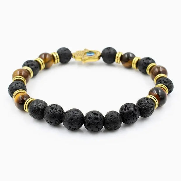 Bracelet en Pierres de Lave et Khamsa