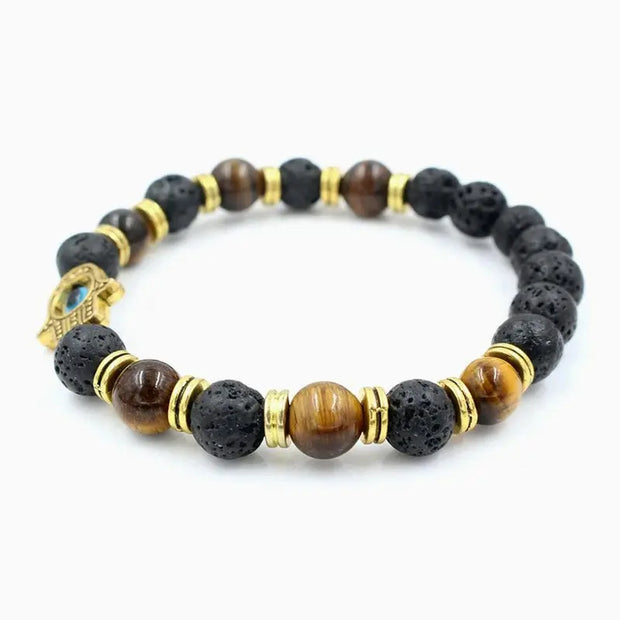 Bracelet en Pierres de Lave et Khamsa
