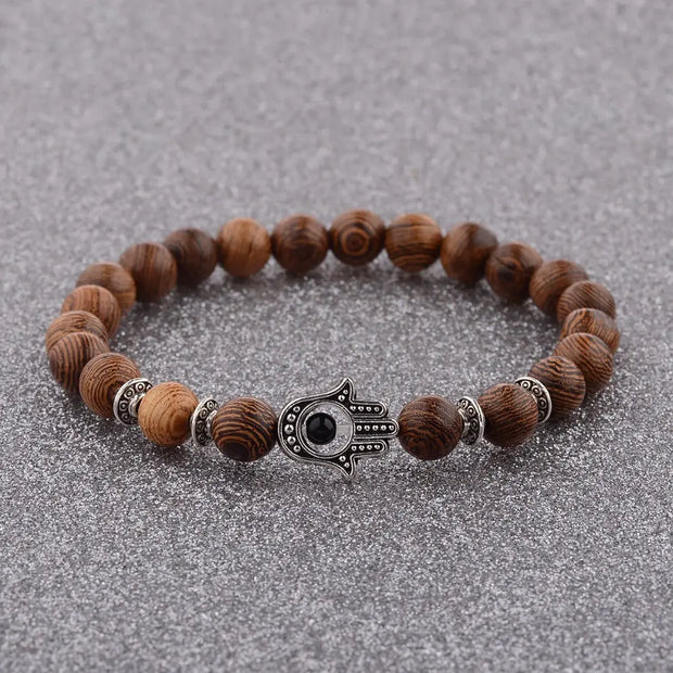 Bracelet main de Fatma / Bouddha en Bois de bodhi
