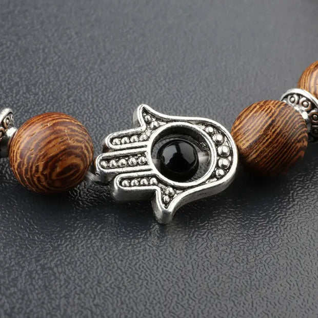 Bracelet main de Fatma / Bouddha en Bois de bodhi