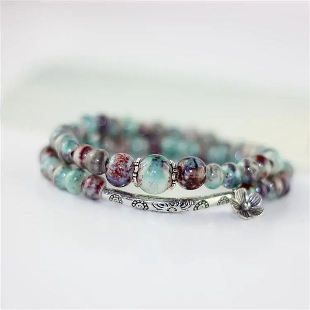 Bracelets en Perles de Céramique et Gravures fleuries - 3 couleurs