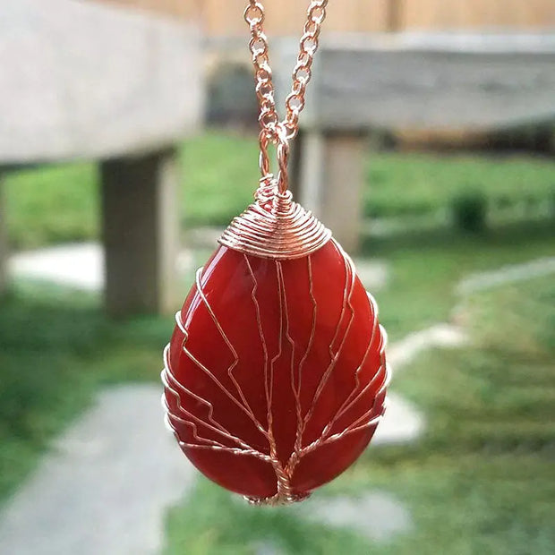 Collier Arbre de Vie en Jaspe Rouge