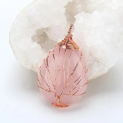 Collier Arbre de Vie en Quartz Rose