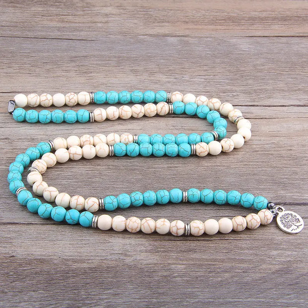 Collier Mâlâ en Turquoise et Howlite - Zen