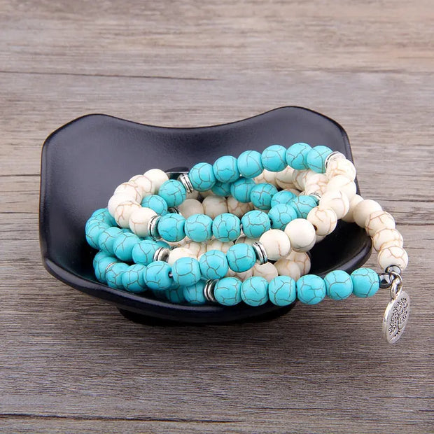Collier Mâlâ en Turquoise et Howlite - Zen