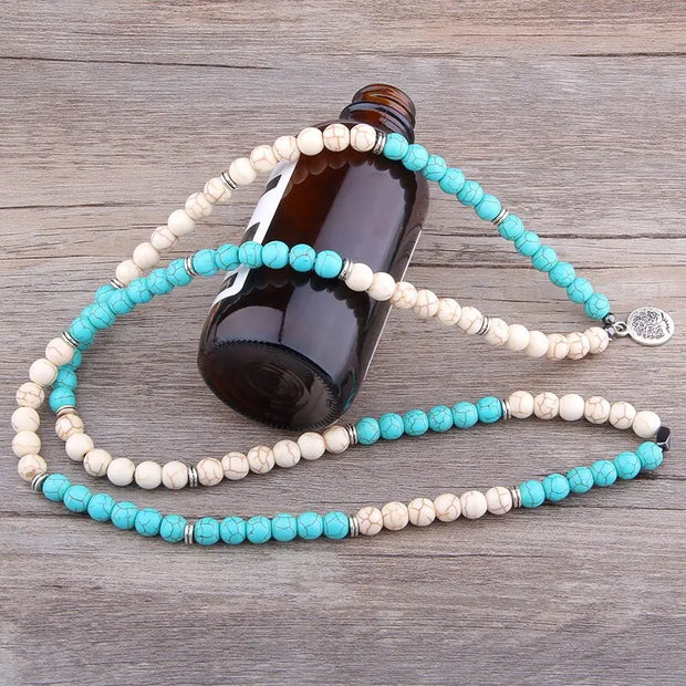 Collier Mâlâ en Turquoise et Howlite - Zen