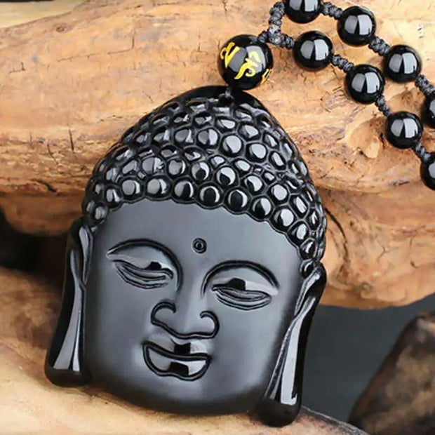 Collier en Obsidienne Noire - Bouddha Force