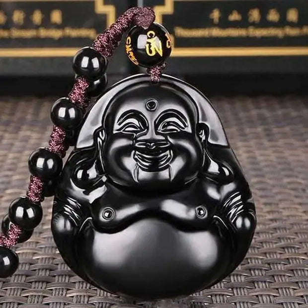 Collier en Obsidienne Noire - Bouddha Lâcher-prise
