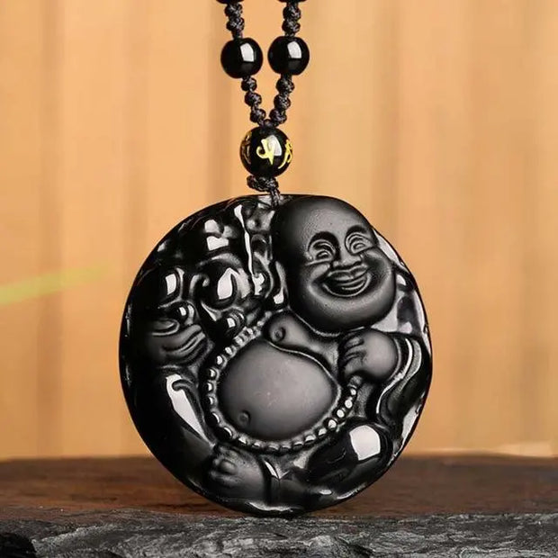 Collier en Obsidienne Noire - Bouddha Libération