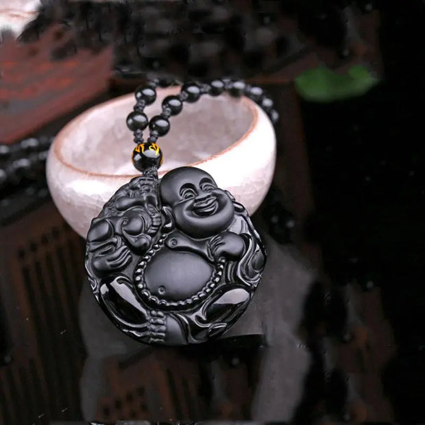 Collier en Obsidienne Noire - Bouddha Libération