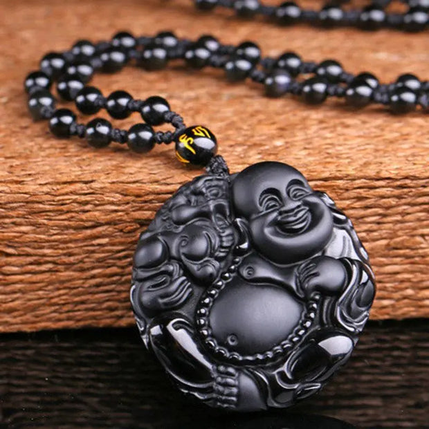 Collier en Obsidienne Noire - Bouddha Libération