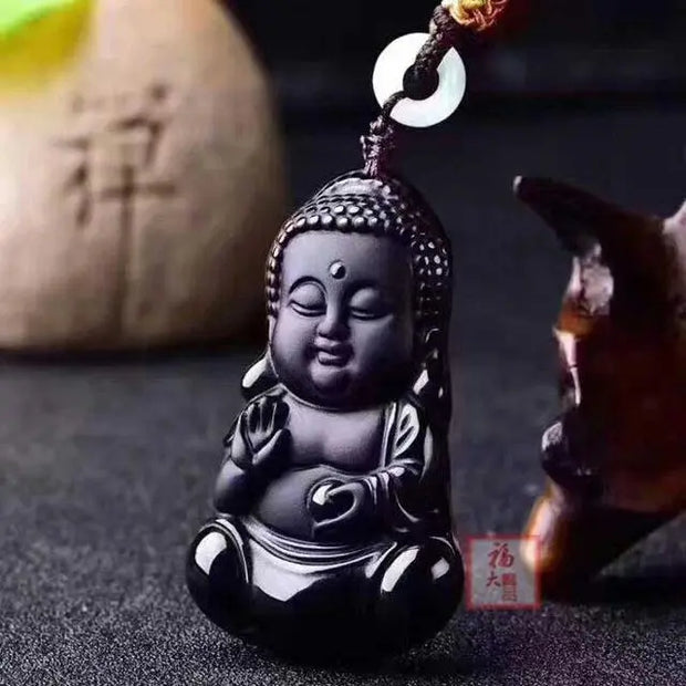 Collier en Obsidienne Noire - Bouddha Protection 