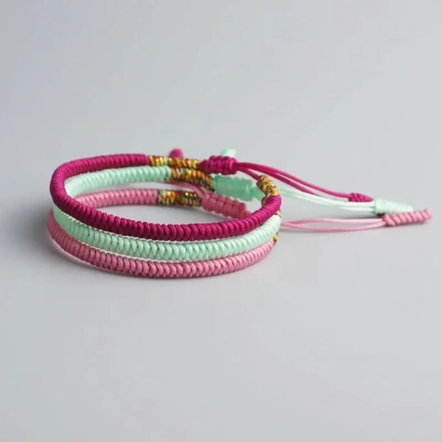 Triple Bracelet Tibétain Fuchsia Vert Rose